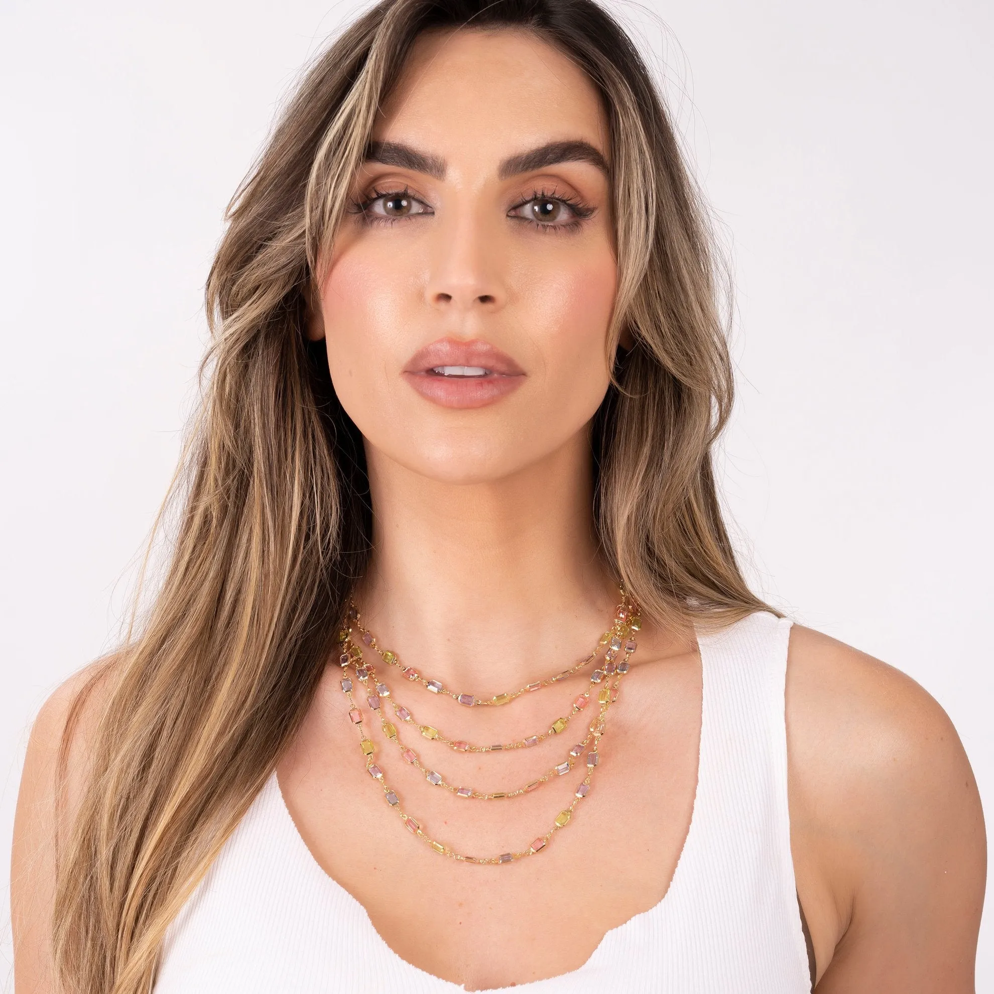 18k gold Plated Multi-Color Baguette-Cut Crystal Necklace