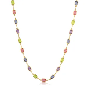 18k gold Plated Multi-Color Baguette-Cut Crystal Necklace