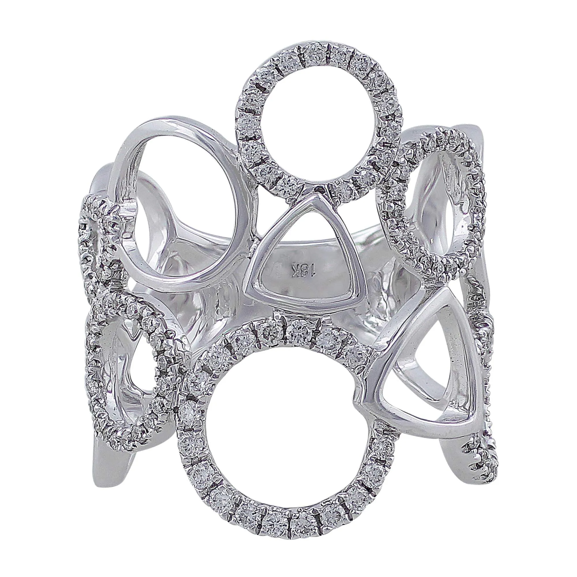 18k White Gold Multishape Openwork Pave Diamond Ring