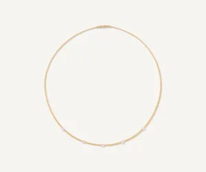 18K Yellow Gold Coil Necklace With Diamond Stations