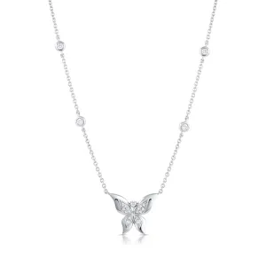 18kt White Gold Diamond Butterfly Necklace 4 Diamond in Chain