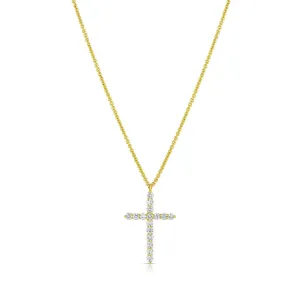 18kt Yellow Gold Diamond 1" Cross Pendant Necklace