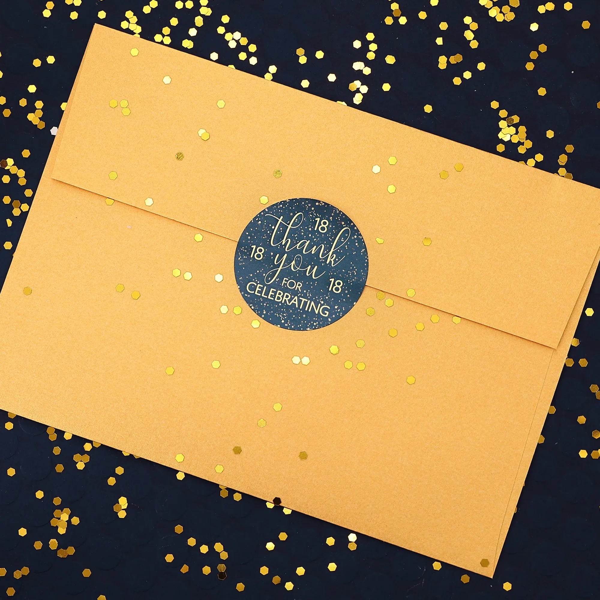 18th Birthday: Navy Blue & Gold - Adult Birthday - Thank You Stickers - 40 Stickers