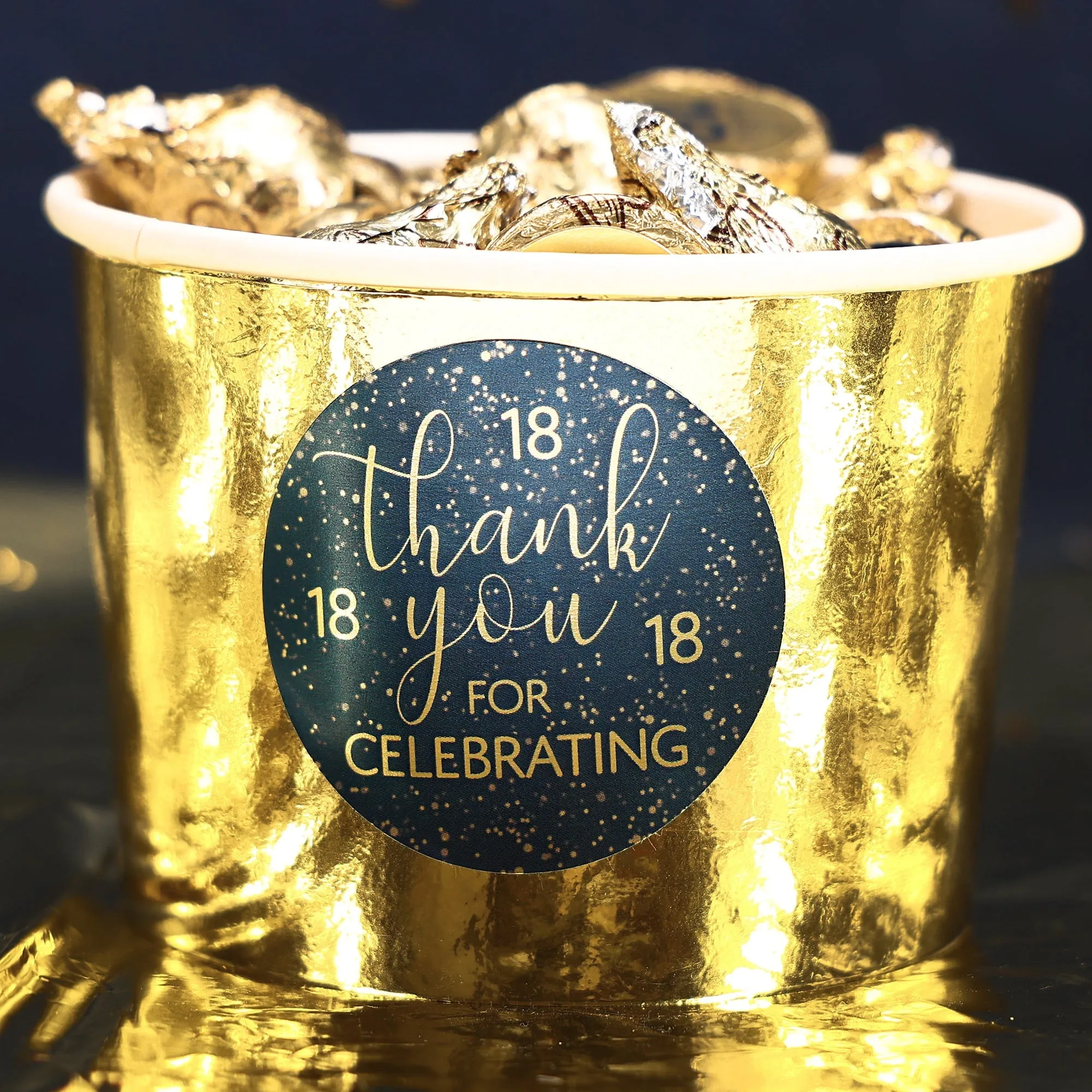 18th Birthday: Navy Blue & Gold - Adult Birthday - Thank You Stickers - 40 Stickers