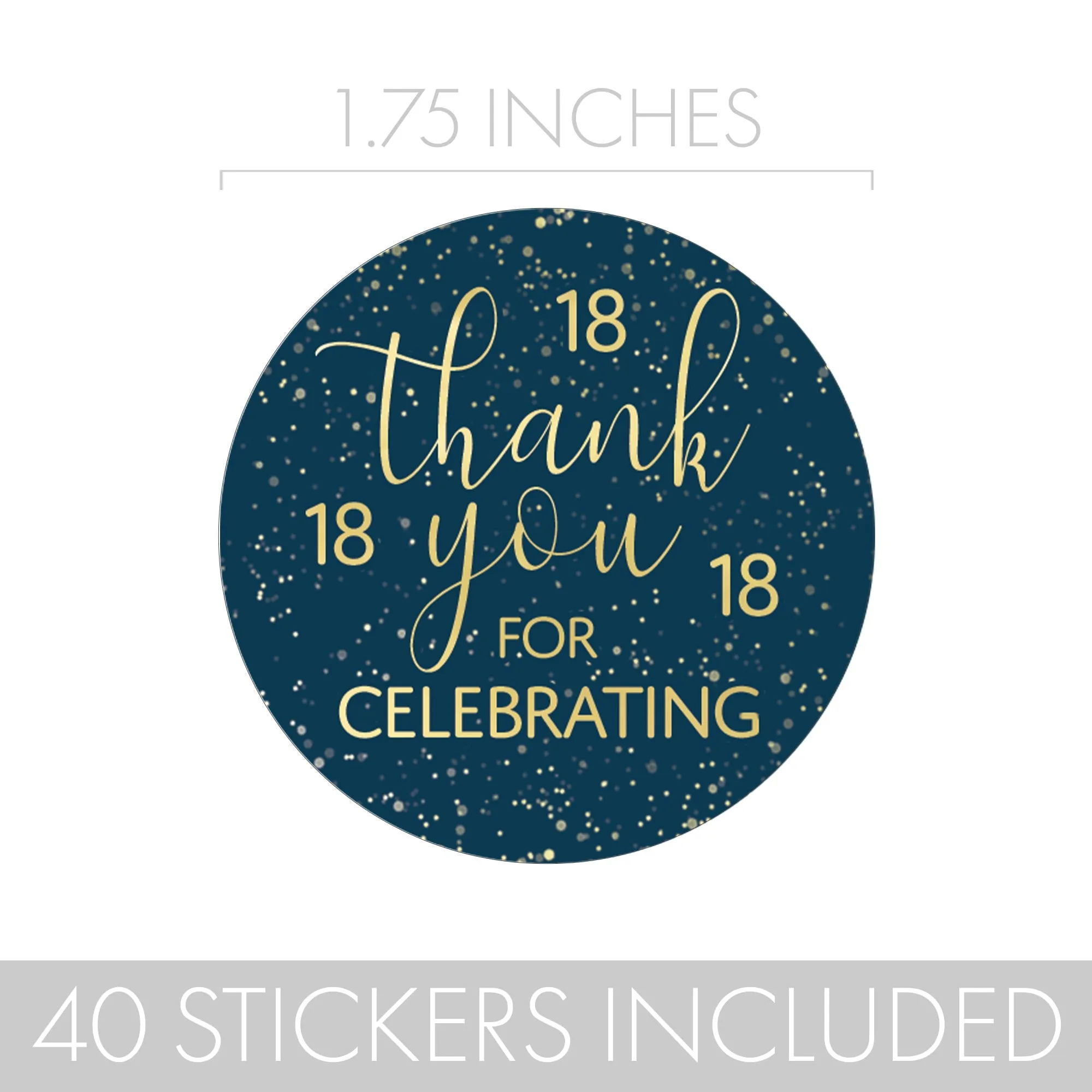 18th Birthday: Navy Blue & Gold - Adult Birthday - Thank You Stickers - 40 Stickers