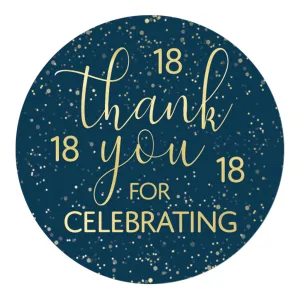 18th Birthday: Navy Blue & Gold - Adult Birthday - Thank You Stickers - 40 Stickers