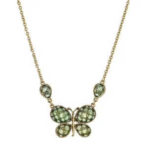 1928 Jewelry&reg; Gold-Tone Lt. Aqua Faceted Butterfly Necklace 16"Adj.