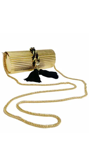 1980s Gold Metal Tassel Minaudière Evening Bag