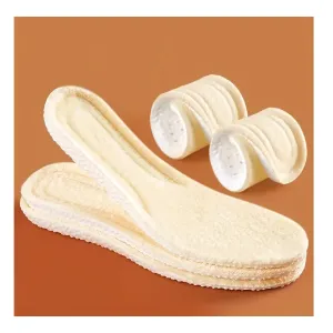 1Pair Warm Thickened Lamb Wool Insoles, Anti-Odor Sweat-Absorbent Breathable Shock-Absorbing Pads
