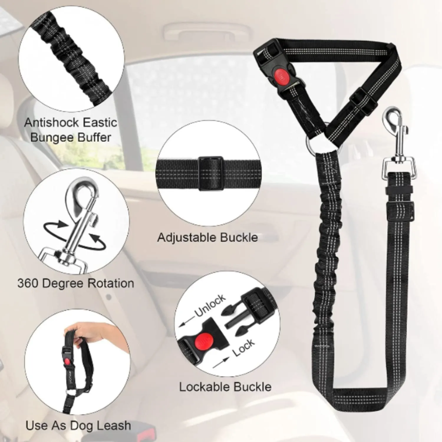2-in-1 Dog Seatbelt | Black