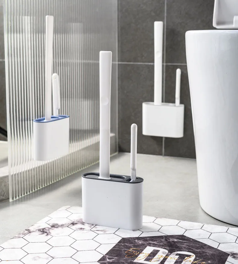 2 in 1 Flex Silicone Toilet Brush with Holder-Gray