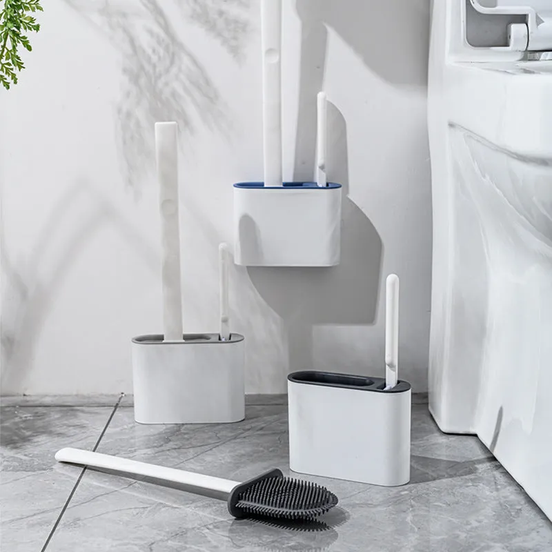 2 in 1 Flex Silicone Toilet Brush with Holder-Gray