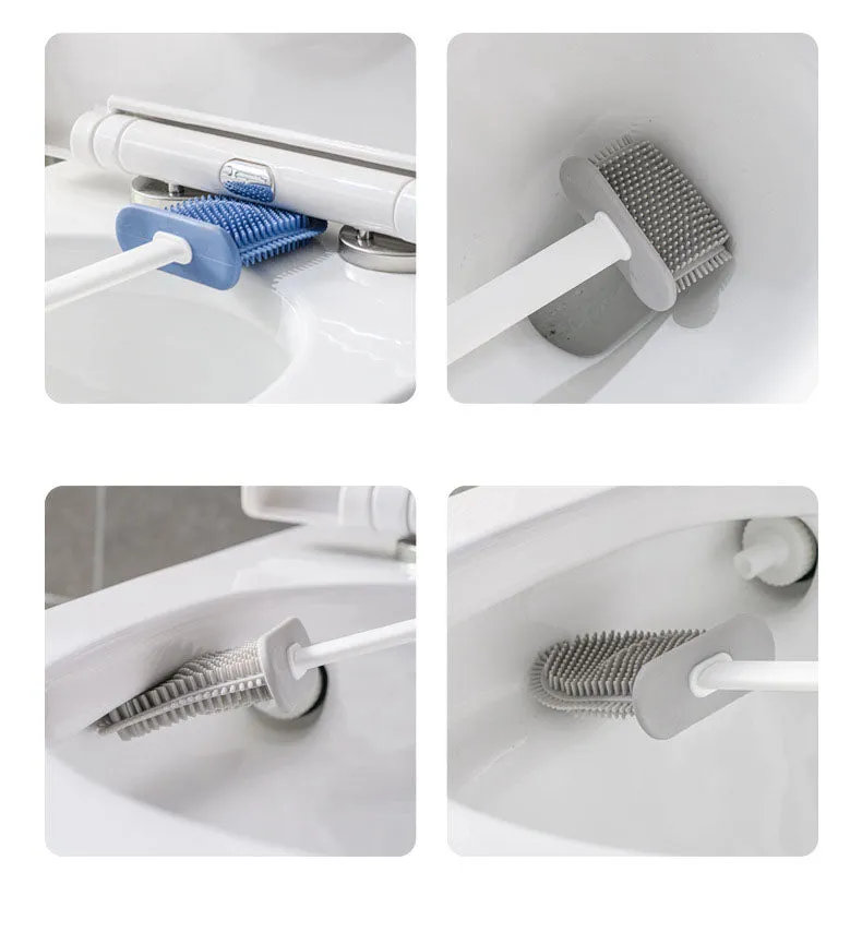 2 in 1 Flex Silicone Toilet Brush with Holder-Gray