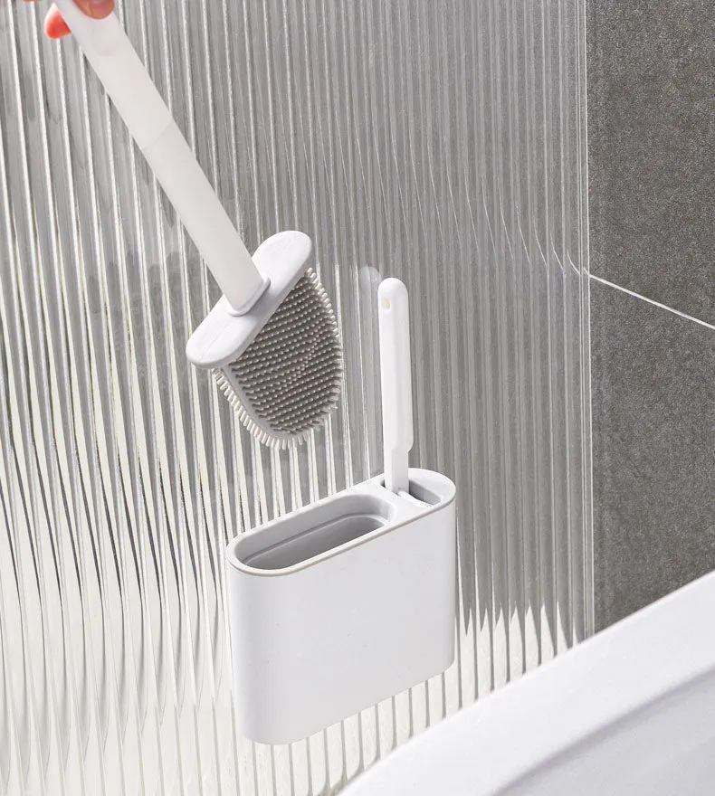 2 in 1 Flex Silicone Toilet Brush with Holder-Gray