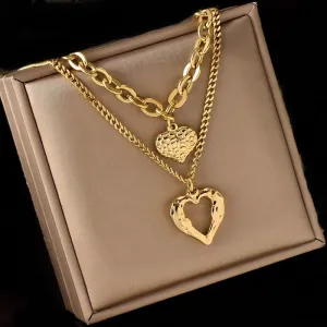 2-Layer Heart Charm Chain Necklaces