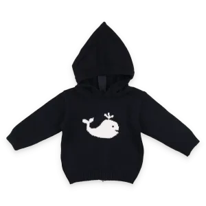 20081-Smocked Whale Navy Hooded Zip Back Baby & Toddler Sweater