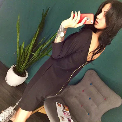 2018 New Spring Summer Women Sexy Straight Dresses Back Zipper Bodycon Dress Casual V-neck 3/4 Sleeve Sheath Pack Hip Vestidos