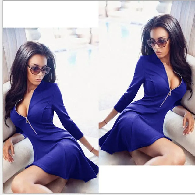 2018 New Spring Summer Women Sexy Straight Dresses Back Zipper Bodycon Dress Casual V-neck 3/4 Sleeve Sheath Pack Hip Vestidos