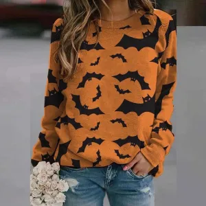 2020 Autumn/Winter Women's Bat Print Casual Round Neck Long Sleeve T-Shirt