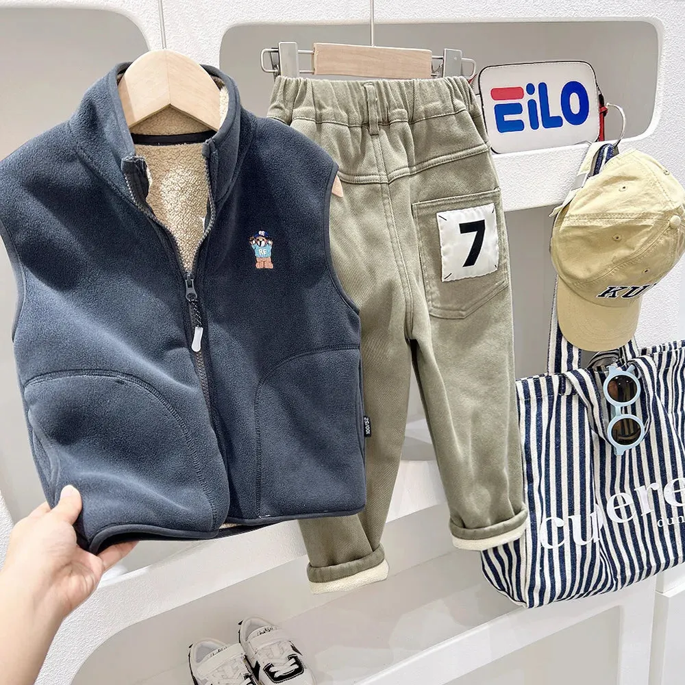 2024 Cartoon Bear Kids Plush Vest Waistcoats Fleece Girls Boys Vest Coats Children's Wear Thickened Coat Children's Clothing