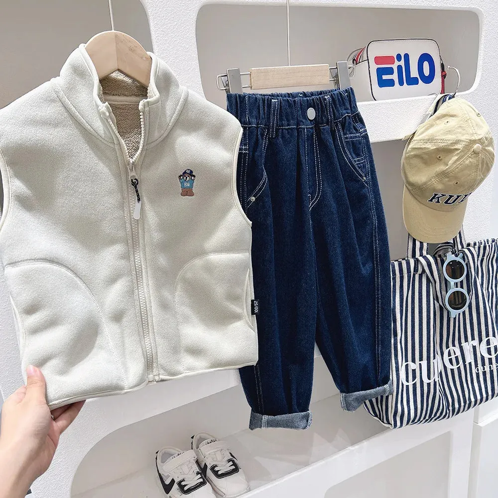 2024 Cartoon Bear Kids Plush Vest Waistcoats Fleece Girls Boys Vest Coats Children's Wear Thickened Coat Children's Clothing