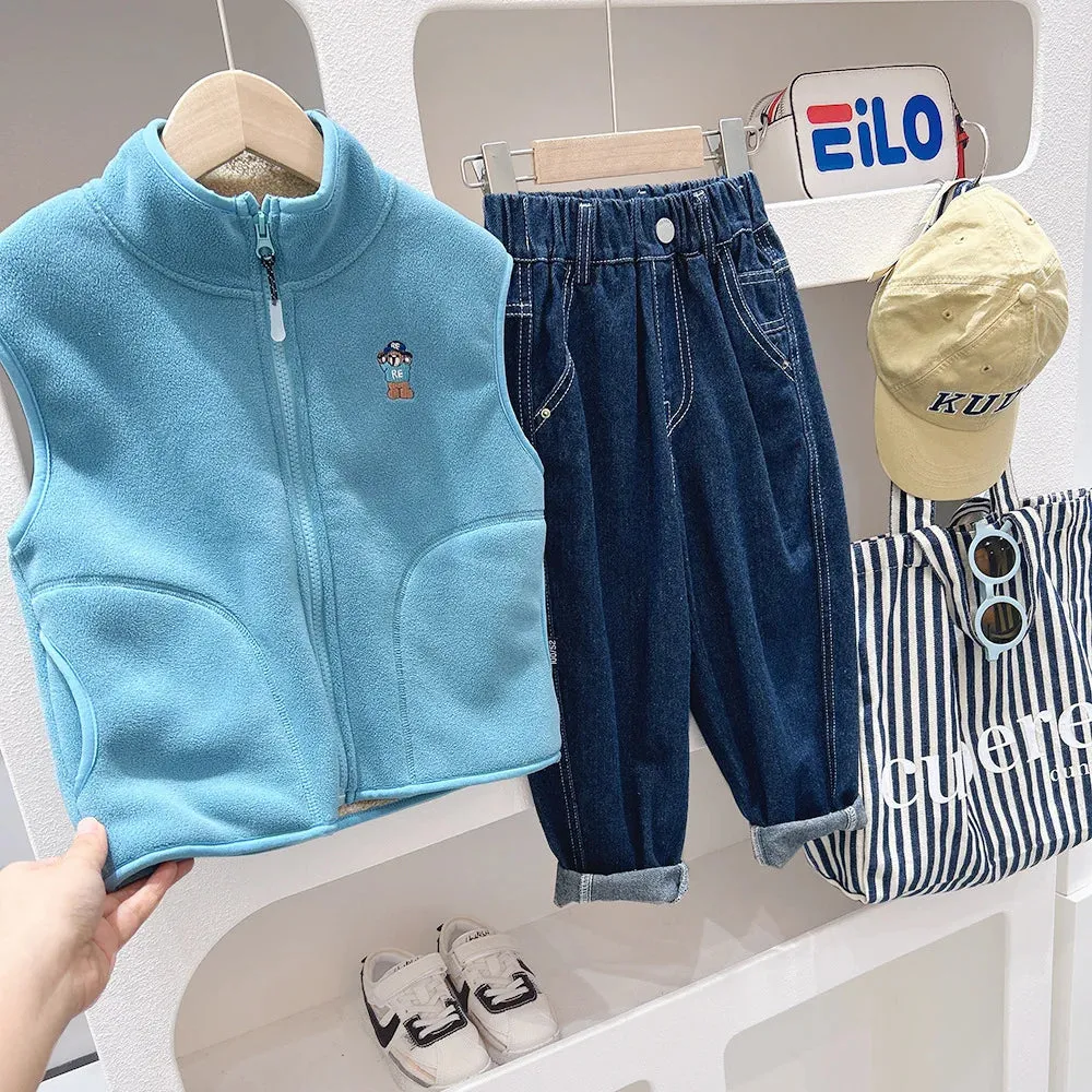 2024 Cartoon Bear Kids Plush Vest Waistcoats Fleece Girls Boys Vest Coats Children's Wear Thickened Coat Children's Clothing