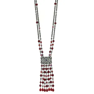2028 Jewelry Siam Ab Crystal And Hematite Fringe Tassel Necklace 30"