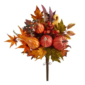20" Artificial Pumpkin & Maple Leaf Bouquet (Set of 2) - Low Maintenance, Life-Like & Vibrant Silk Flowers For Busy People.
