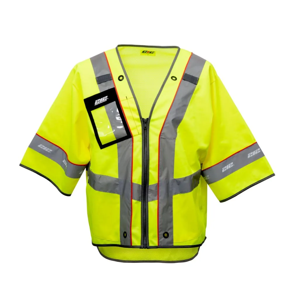 212 Performance VSTPREM-8808 Premium Multi-Purpose Hi-Viz Safety Vest with Windowed Badge Pocket, Small Yellow;Reflective Gray