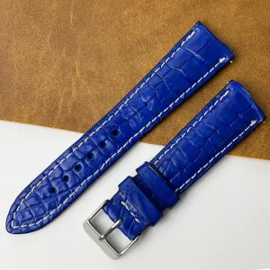 22mm Unique White Hand-stitching Blue Alligator Leather Watch Band For Men DH-159I
