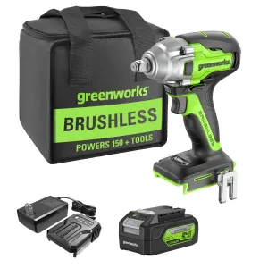 24V 1/2" Cordless Battery Impact Wrench Kit w/ 4.0Ah Battery & Charger