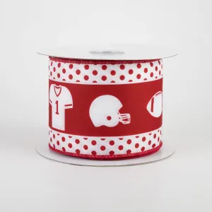 2.5" Football Gear Polka Dot Ribbon: White & Crimson (10 Yards)