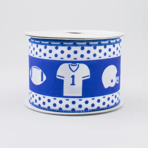 2.5" Football Gear Polka Dot Ribbon: White & Royal Blue (10 Yards)