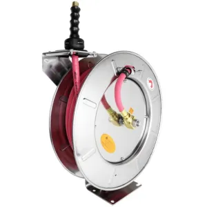 2753-5038SS - Milton® Industrial Stainless Steel Hose Reel Retractable, 1/2" ID x 50' Ultra-Lightweight Rubber Hose w/ 3/8" NPT, 300 PSI