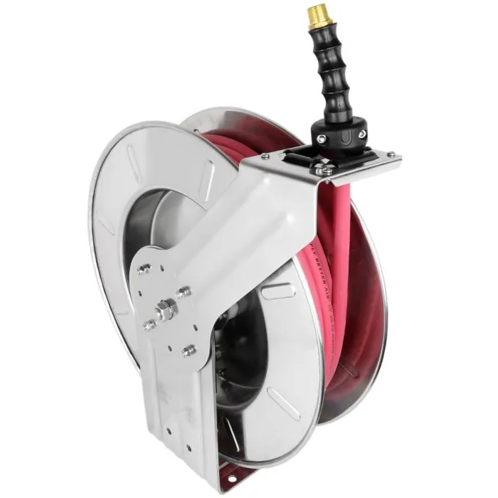 2755-2538SS - Milton® Industrial Stainless Steel Hose Reel Retractable, 3/8" ID x 25' EPDM Hose w/ 3/8" NPT, 300 PSI