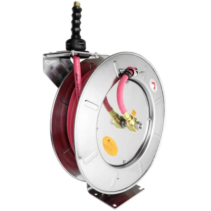 2755-2538SS - Milton® Industrial Stainless Steel Hose Reel Retractable, 3/8" ID x 25' EPDM Hose w/ 3/8" NPT, 300 PSI