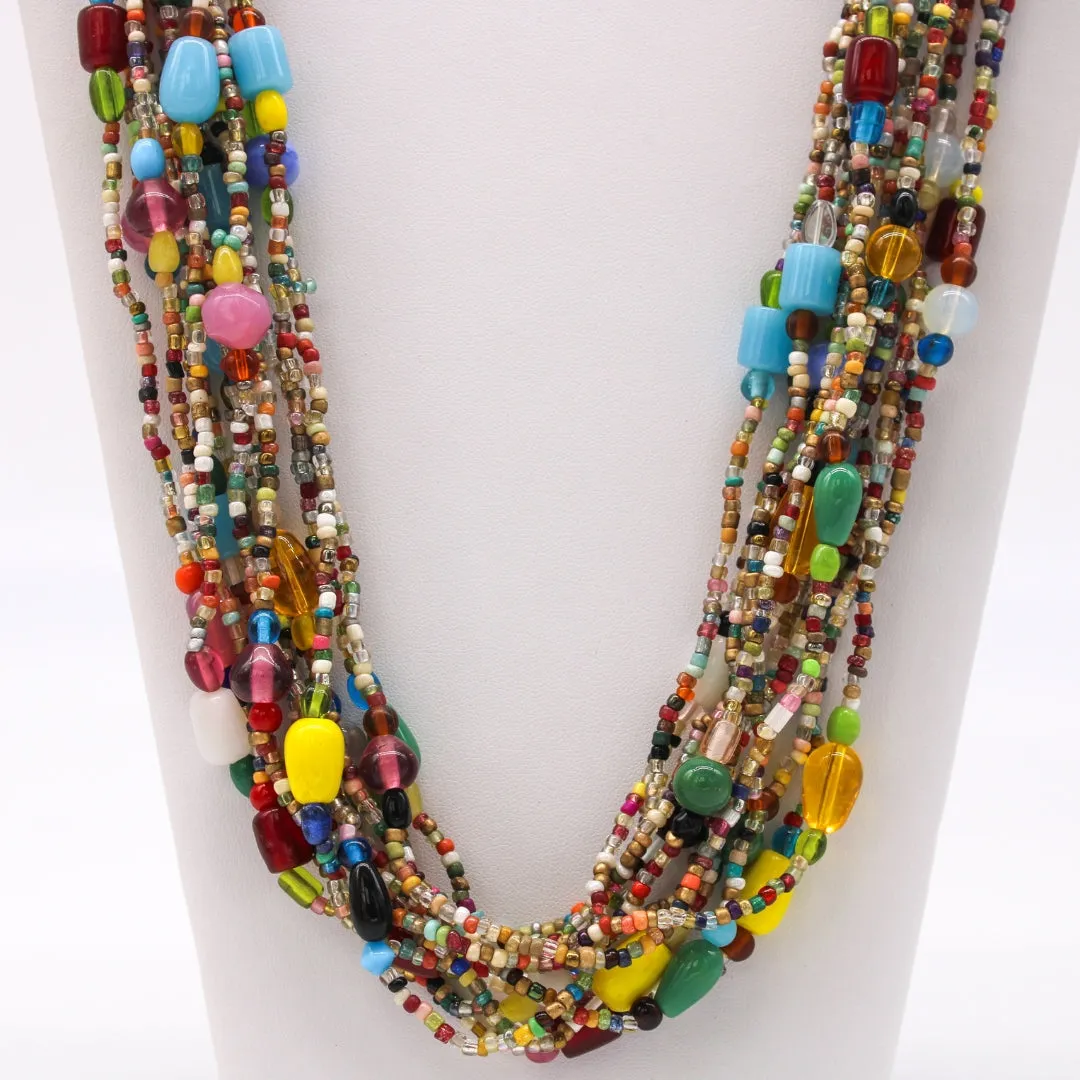 27" Multi Color Small and Large Glass Bead Necklace (Dozen)