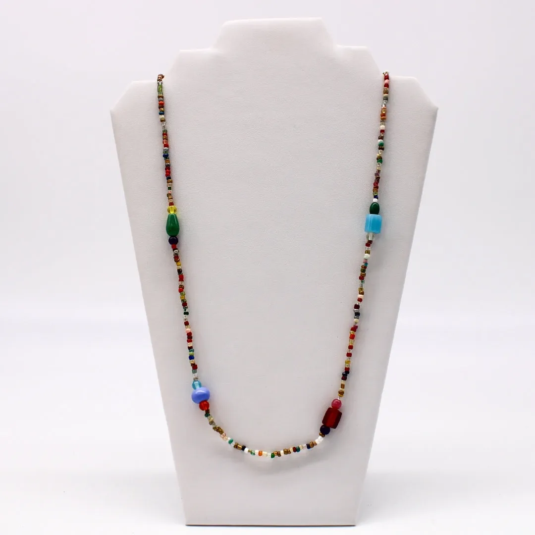27" Multi Color Small and Large Glass Bead Necklace (Dozen)