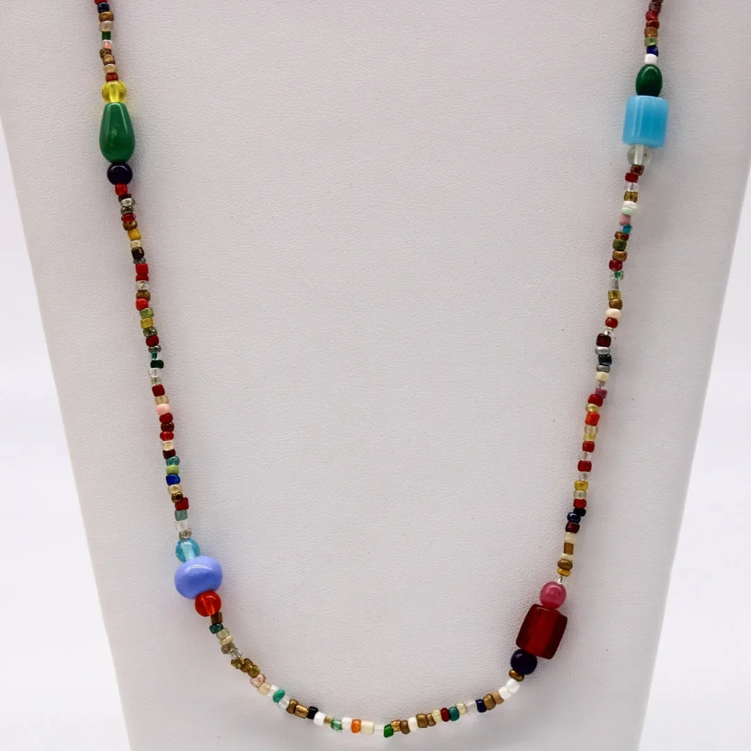 27" Multi Color Small and Large Glass Bead Necklace (Dozen)