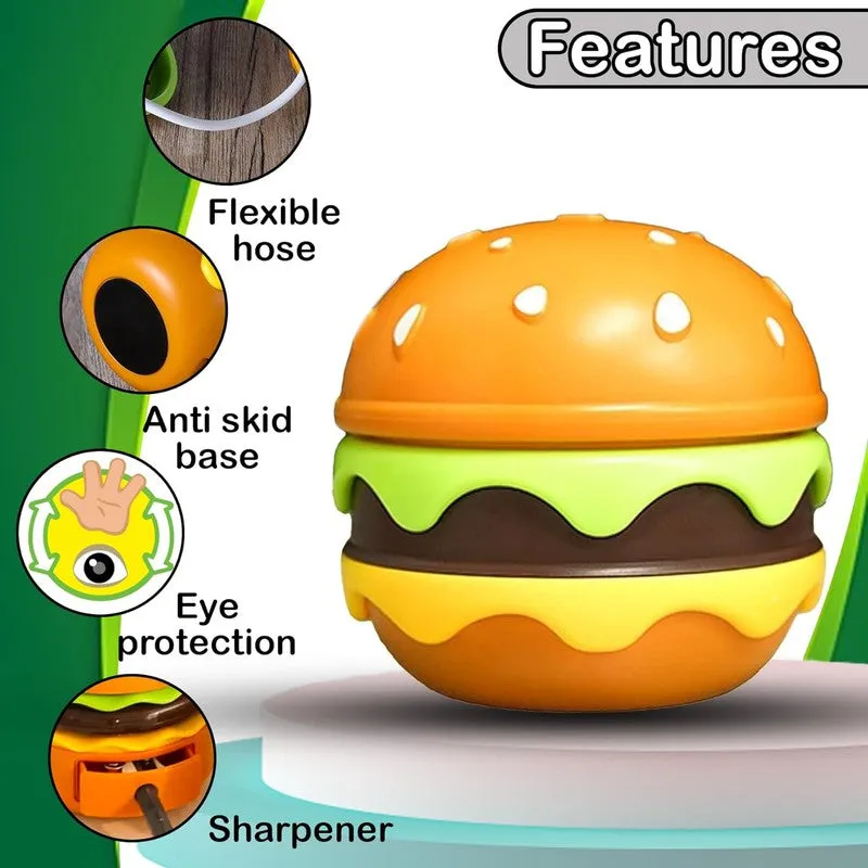 3 in 1 Burger Design Study Lamp, USB Rechargeable LED Desk Lamp with Built-in-Battery, 360° Flexible Hose with Pencil Sharpener and Storage, Table Night Lamp for Kids