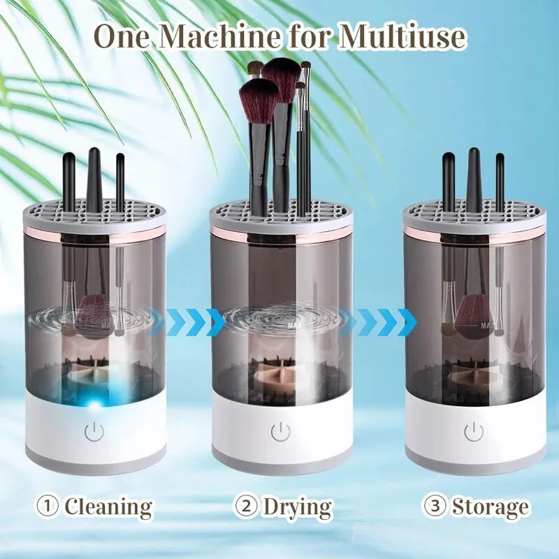 3 In 1 Makeup Brush Cleaner - Automatic Cosmetic Brush Cleaning Machine with Spinning Brush Clean Mat - USB Charging, Fits All Sizes