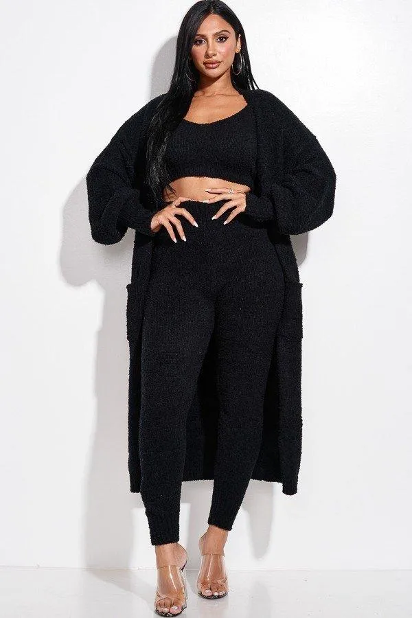 3 Piece Set Cozy Knit Tank Top, Pants And Duster