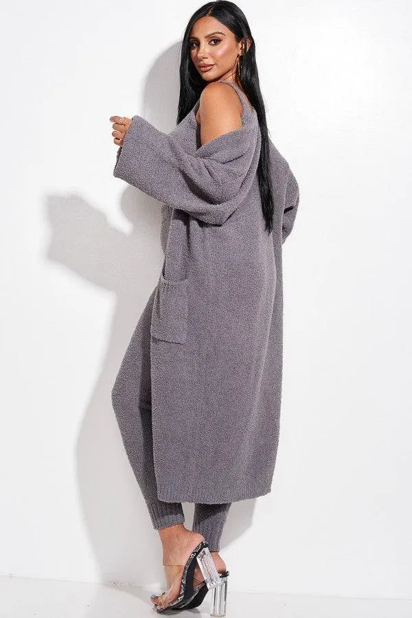 3 Piece Set Cozy Knit Tank Top, Pants And Duster