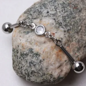 316L Stainless Steel Press Fit CZ Chain Industrial Barbell