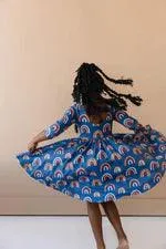 3/4 Sleeve Twirl Dress | Navy Rainbow | Ollie Jay