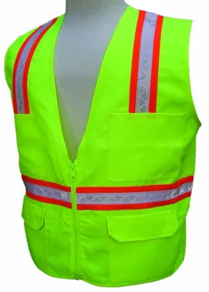 3A Safety - Multi-Pocket Surveyor's Safety Vest - Solid Front/Back Lime Color Size Large