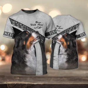 3D Dog T Shirts, Bernese Moutaint Grey Love Never Walk Alone All Over Print T-Shirt, Gift For Pet Loves