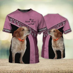 3D Dog T Shirts, Brittany Spaniel Pink Never Walk Alone All Over Print T-Shirt, Gift For Pet Loves