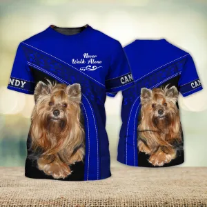 3D Dog T Shirts, Candy Love Blue Never Walk Alone Love All Over Print T-Shirt, Gift For Pet Loves
