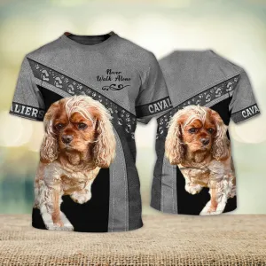 3D Dog T Shirts, Cavaliers Love Never Walk Alone All Over Print T-Shirt, Gift For Pet Loves
